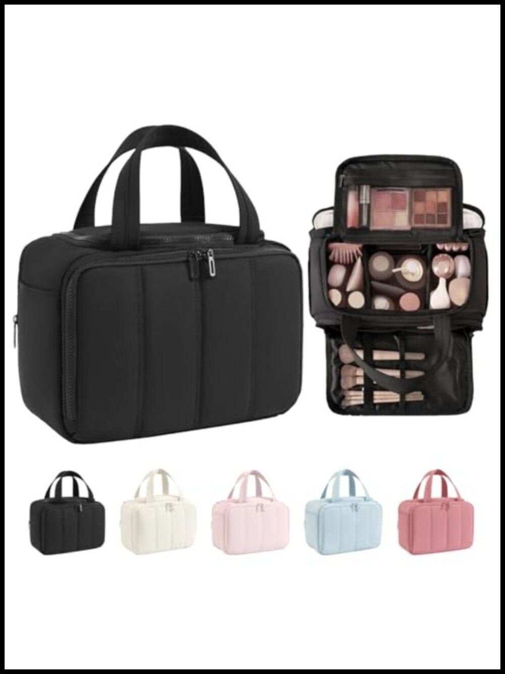 Puffy Large Toiletry Bag for Women, Travel Makeup Bag with Adjustable Dividers,